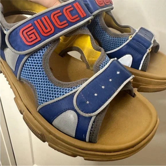 Gucci Aguru Trek Brand-embellished Leather Gladiator Men's Sandals size 8.5 - Picture 5 of 10